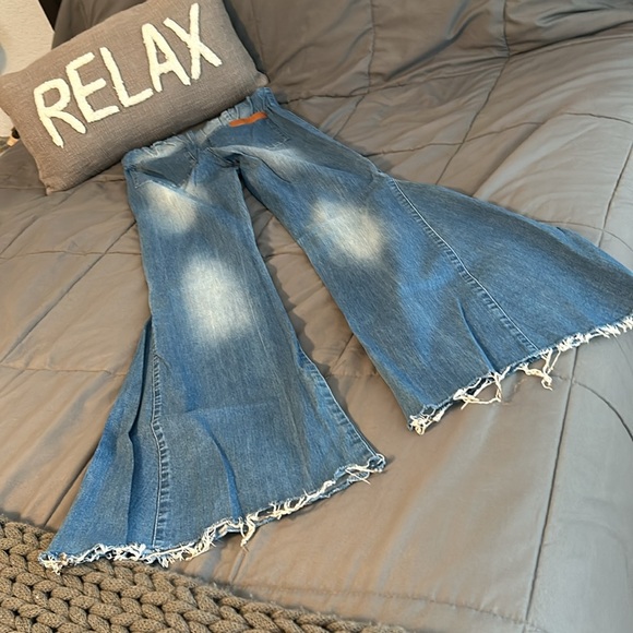 Judith March Denim Jeans S Flare Bell Bottom Leather Lace Up High Rise Boho 70’s - Picture 13 of 13